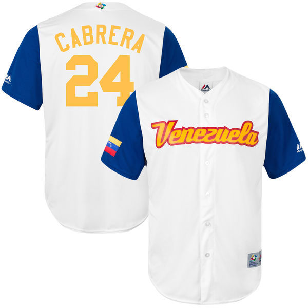 customized Men Venezuela Baseball #24  Miguel Cabrera White 2017 World Baseball Classic Replica Jersey->more jerseys->MLB Jersey